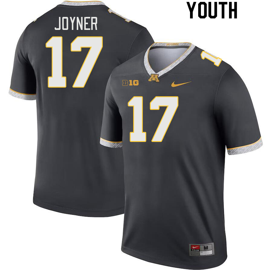 Youth #17 Jah Joyner Minnesota Golden Gophers College Football Jerseys Stitched-Charcoal - Click Image to Close